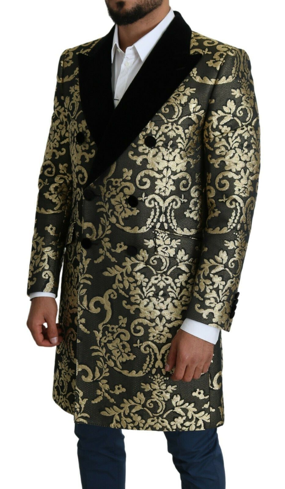Dolce & Gabbana Long manteau SICILIA en jacquard noir et or