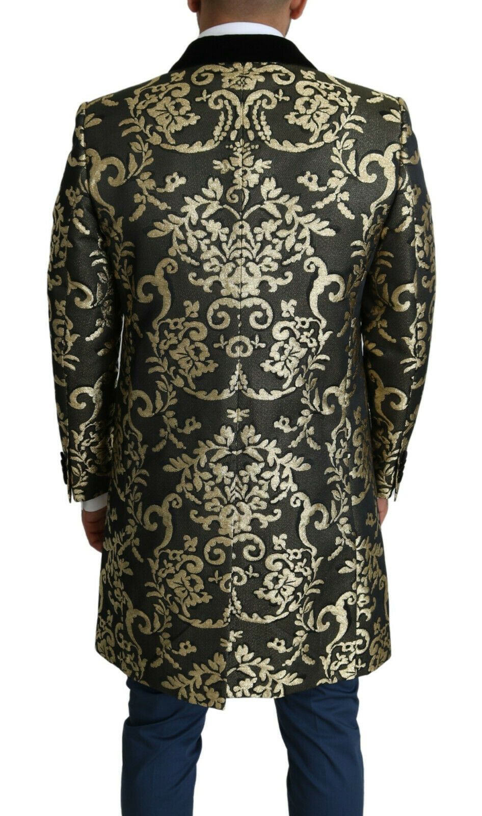 Dolce & Gabbana Long manteau SICILIA en jacquard noir et or
