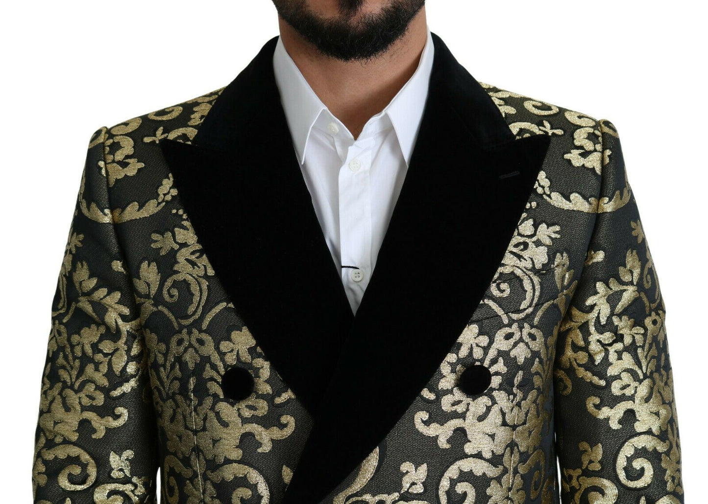 Dolce & Gabbana Long manteau SICILIA en jacquard noir et or