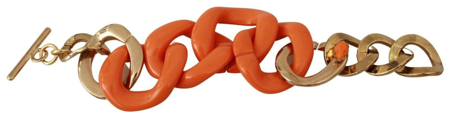 Bracelet large en laiton et plastique avec chaîne orange et or Ermanno Scervino
