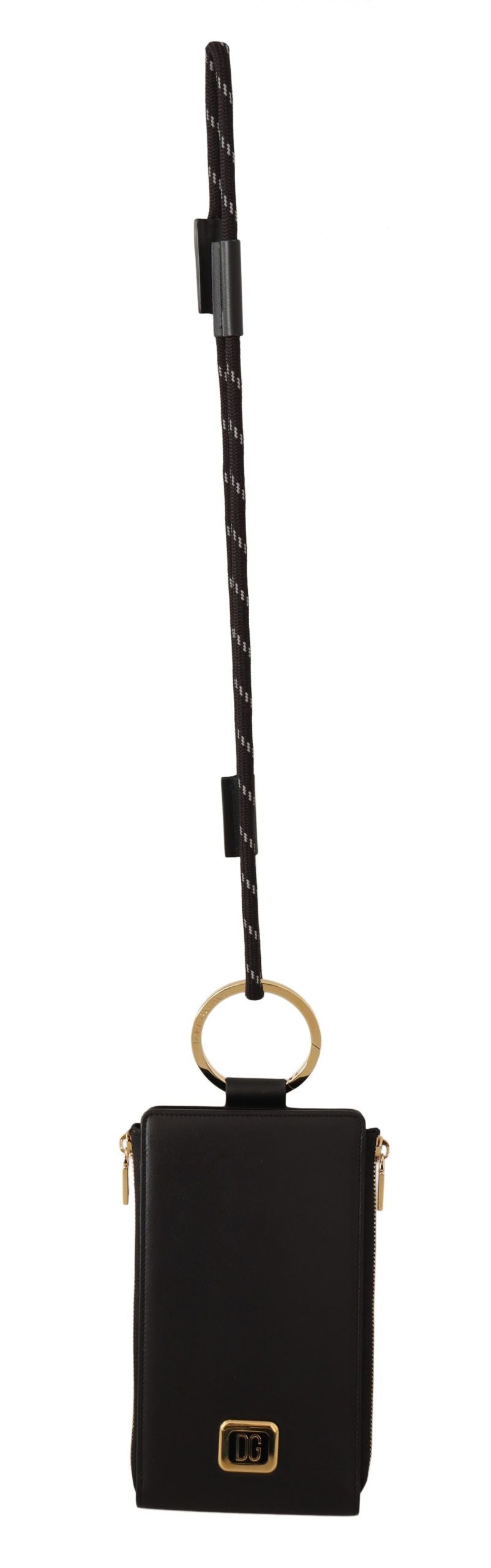 Portefeuille tour de cou en cuir noir Dolce & Gabbana avec plaque logo et porte-cartes