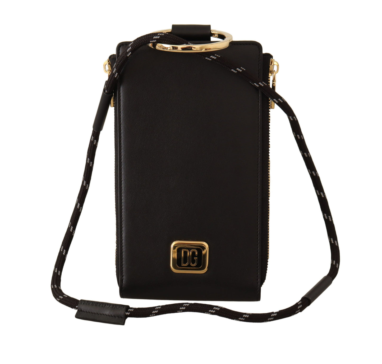 Portefeuille tour de cou en cuir noir Dolce & Gabbana avec plaque logo et porte-cartes