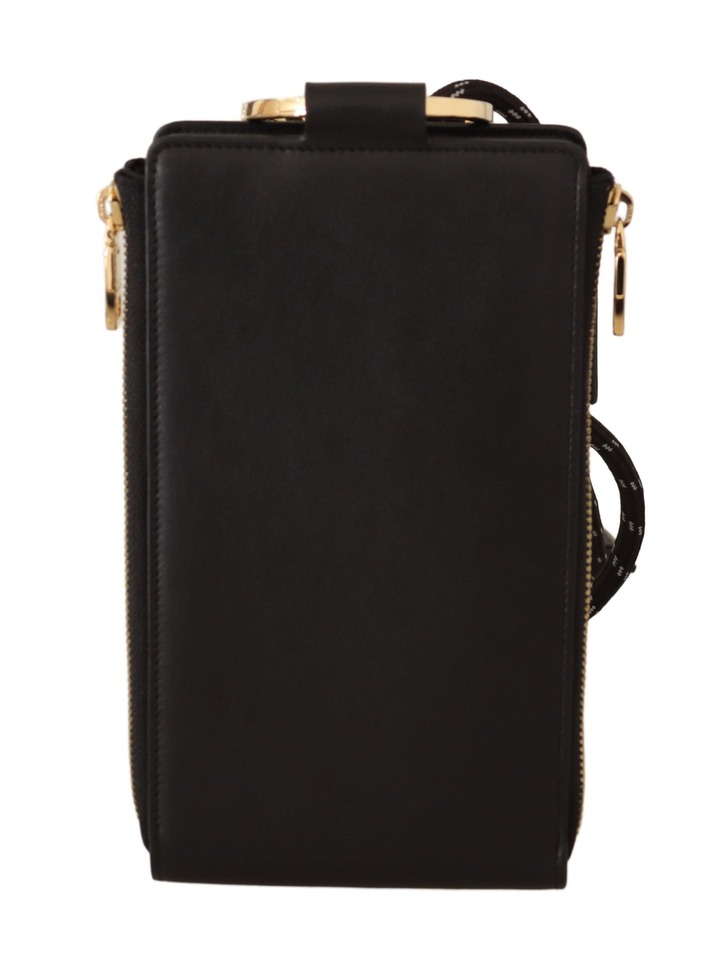 Portefeuille tour de cou en cuir noir Dolce & Gabbana avec plaque logo et porte-cartes