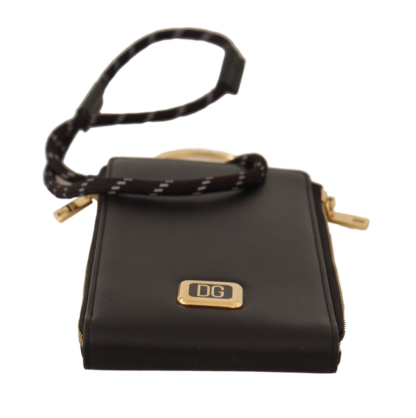 Portefeuille tour de cou en cuir noir Dolce & Gabbana avec plaque logo et porte-cartes