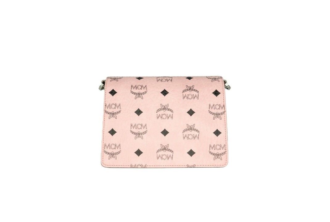 MCM Signature Soft Pink Diamond Logo Lederen Mini Crossbody Handtas met Klapsluiting