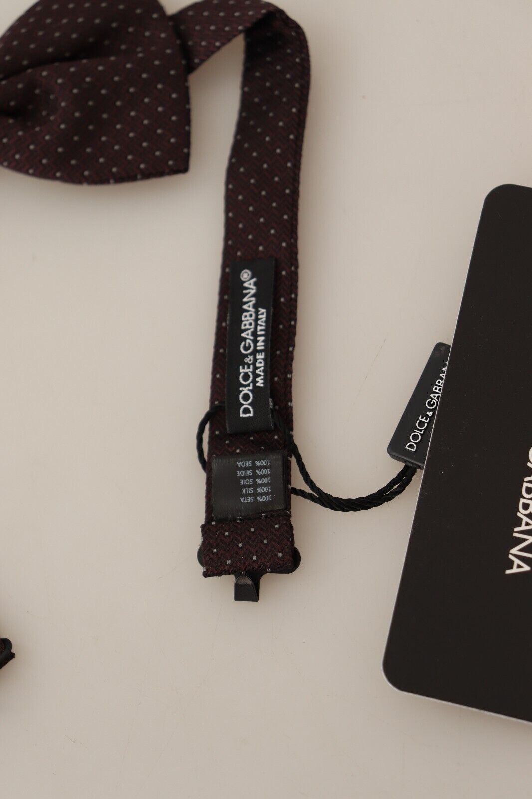 Nœud papillon ajustable en soie marron à pois Dolce & Gabbana