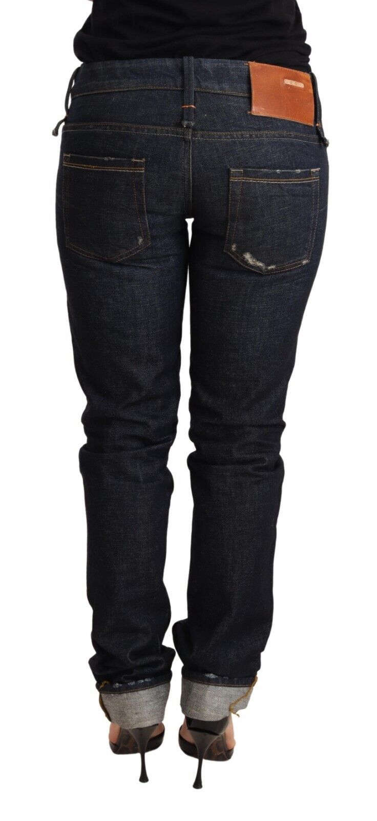 Pantalon en jean pour femme Acht, bleu foncé, coton, coupe slim, ourlet retroussé.