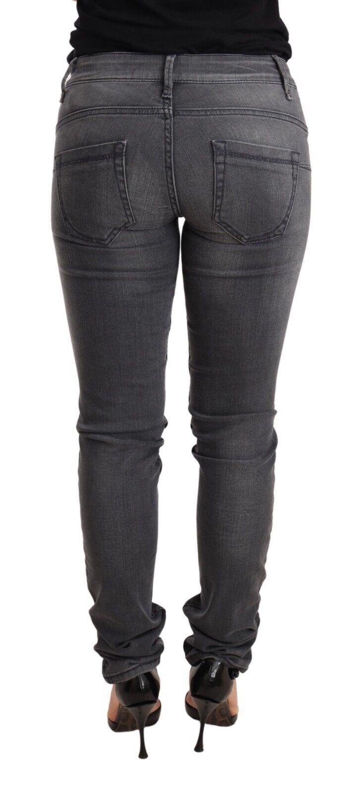 Pantalon en jean pour femme, taille basse, coupe slim, coton délavé gris, Acht.