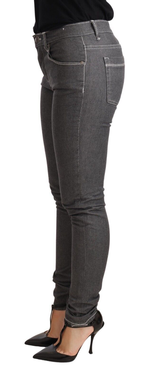 Acht grijze skinny jeans met lage taille