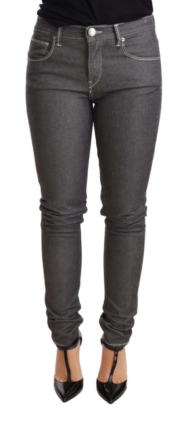 Acht grijze skinny jeans met lage taille