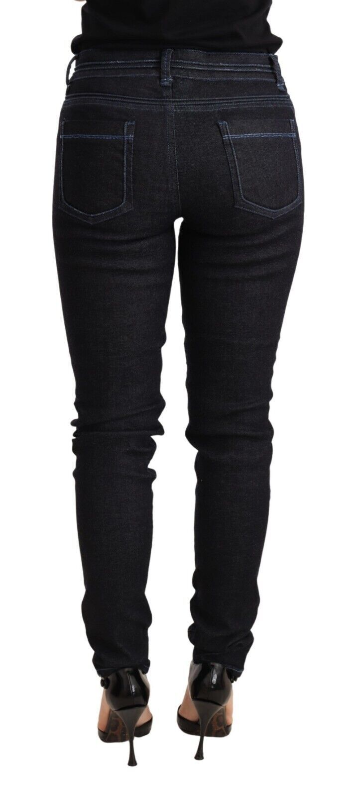 Acht Blauwe Katoenen Lage Taille Slim Fit Denim Broek Jeans voor Dames