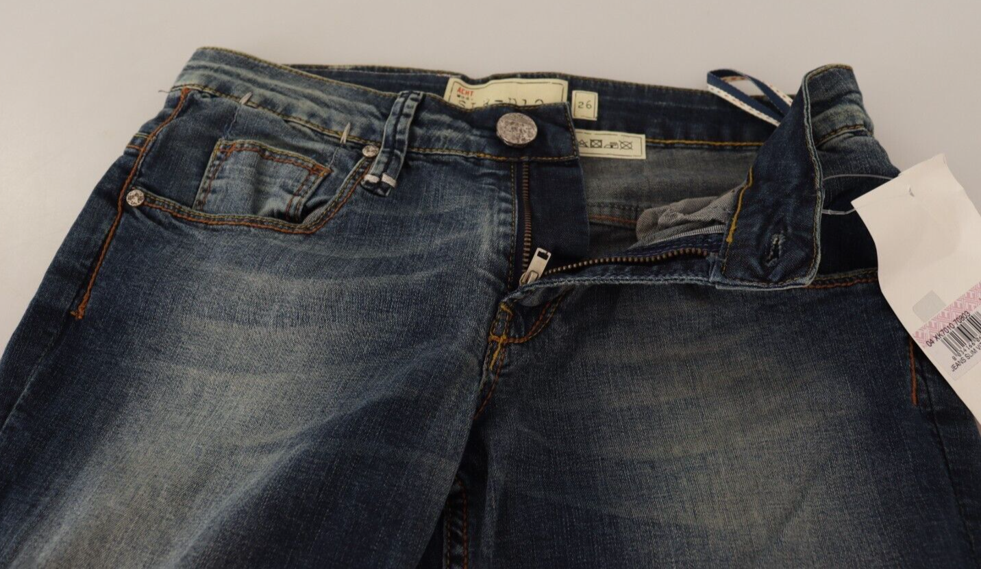 Jean skinny taille basse en coton délavé bleu pour femme Acht