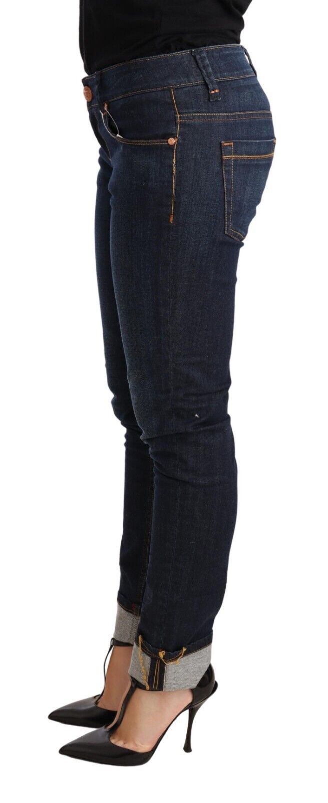 Jean skinny taille basse en coton délavé bleu pour femme Acht