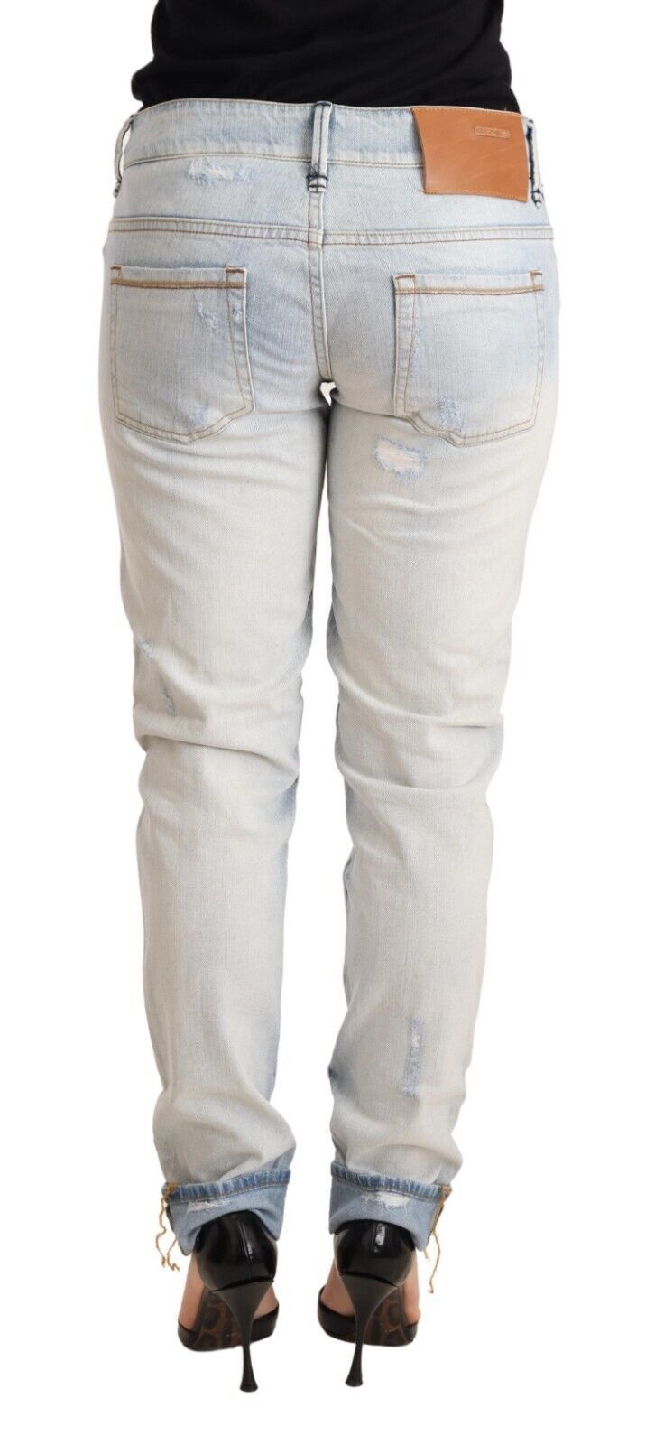 Pantalon en jean Acht, bleu clair, effet usé, en coton, avec revers au bas.