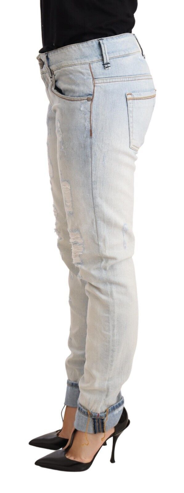 Pantalon en jean Acht, bleu clair, effet usé, en coton, avec revers au bas.