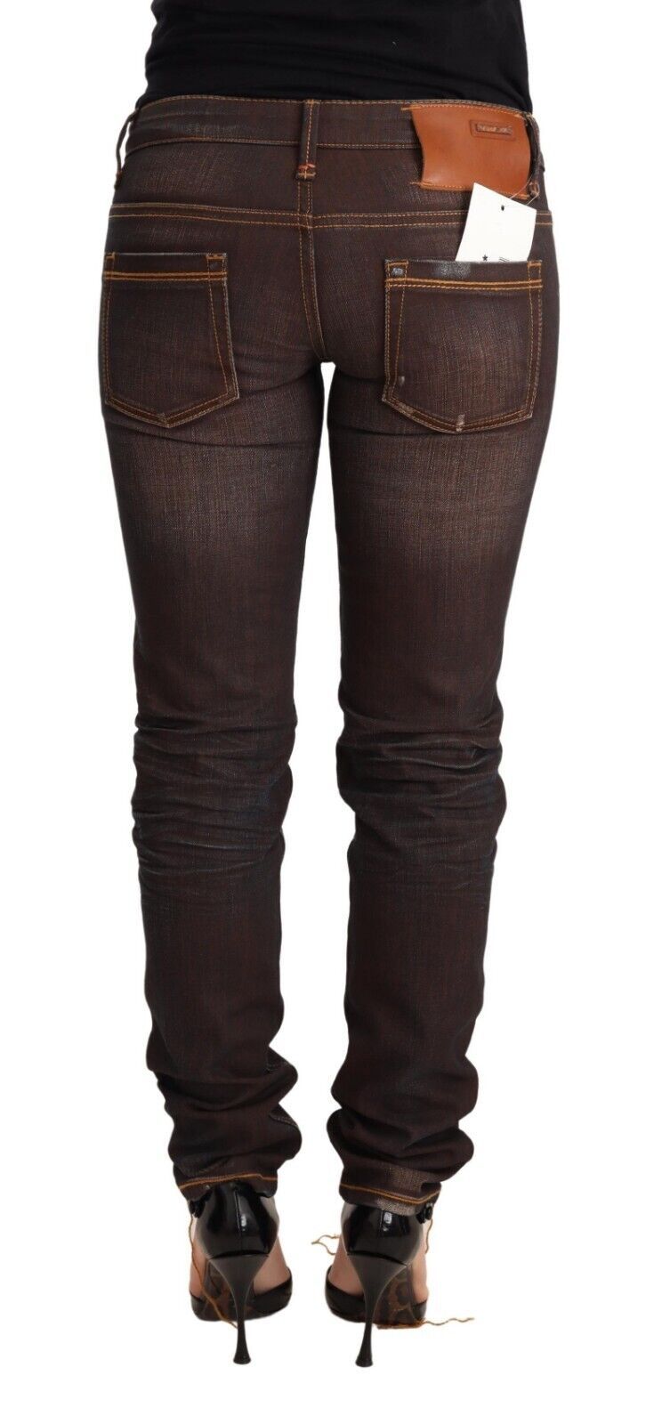 Jean slim taille basse en coton délavé brun Acht