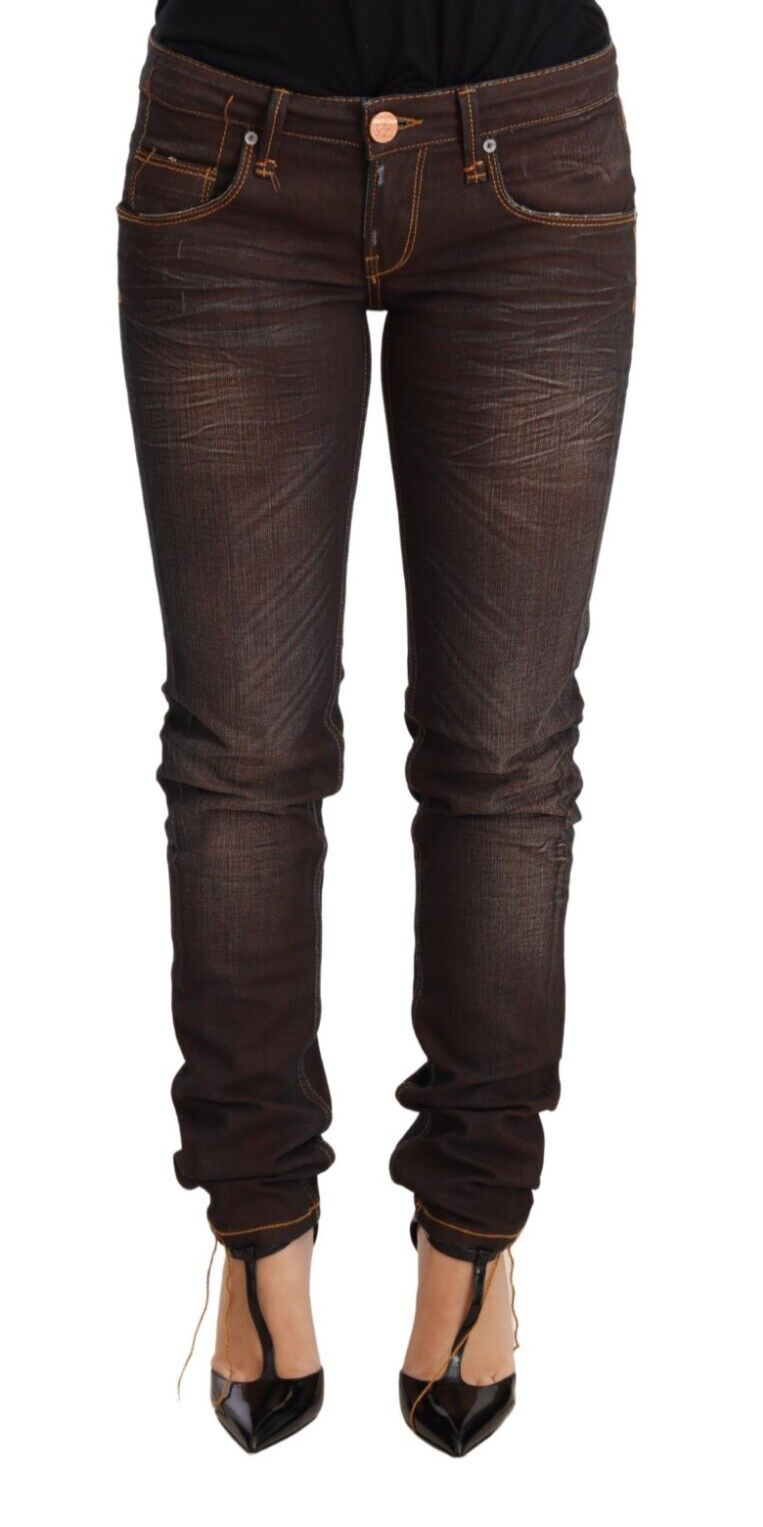 Jean slim taille basse en coton délavé brun Acht