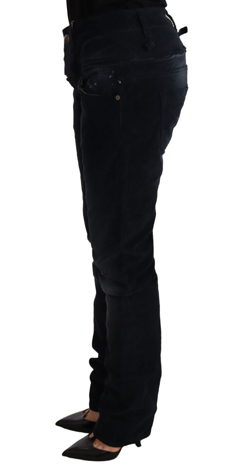 Pantalons jeans en coton délavé bleu, taille basse, coupe ample, Acht.