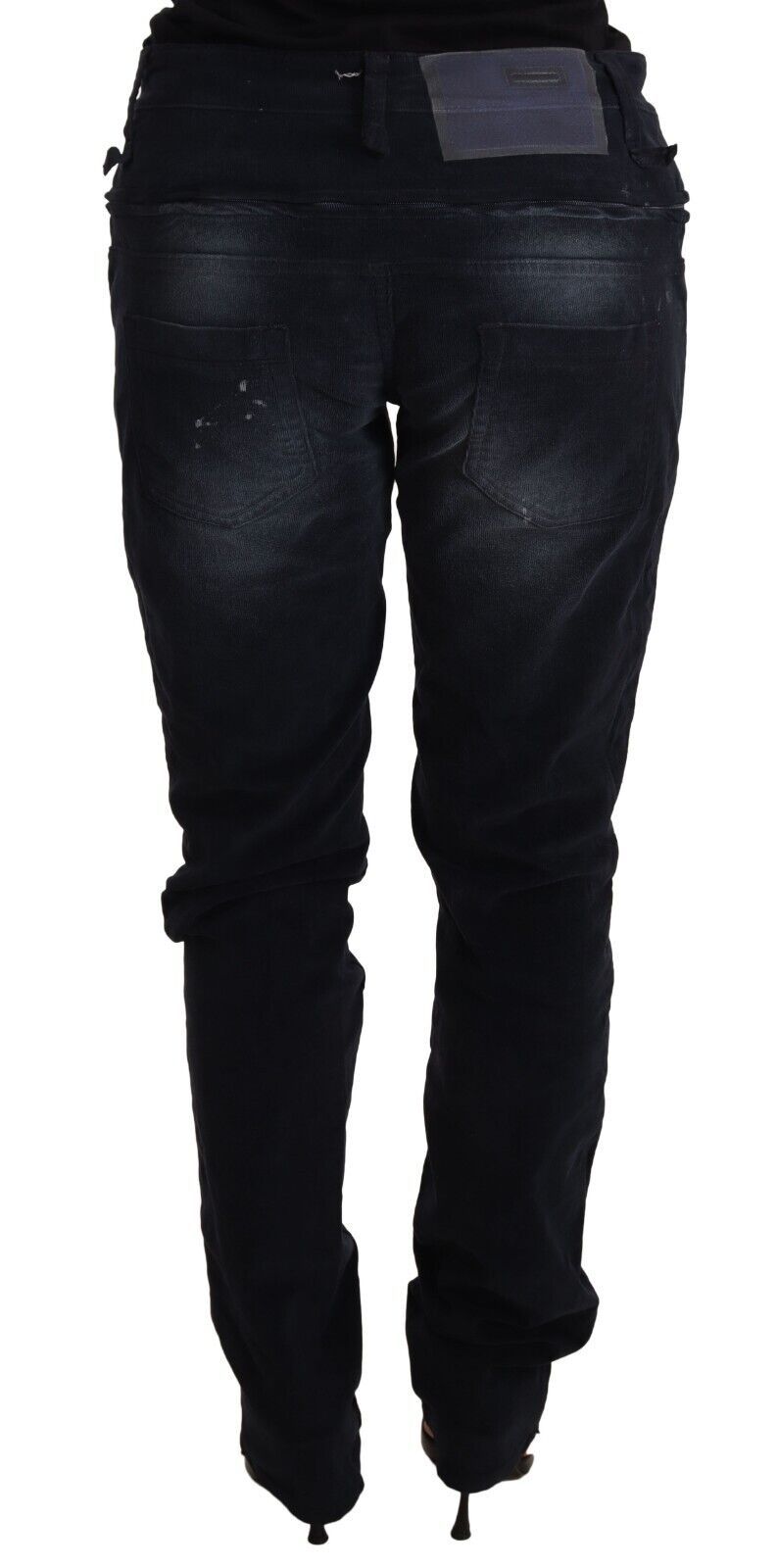 Pantalons jeans en coton délavé bleu, taille basse, coupe ample, Acht.