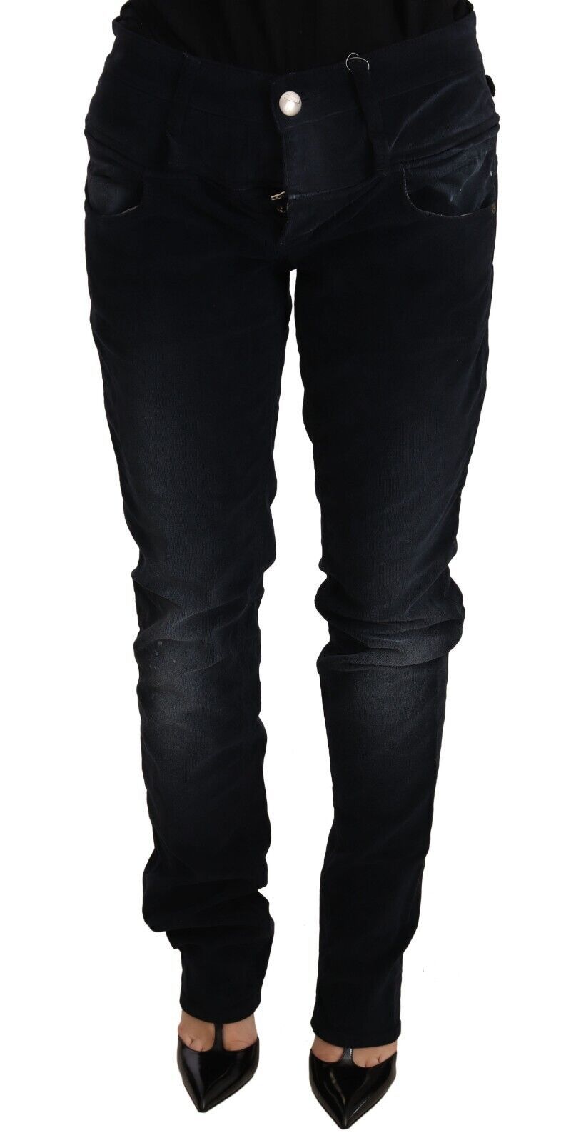Pantalons jeans en coton délavé bleu, taille basse, coupe ample, Acht.