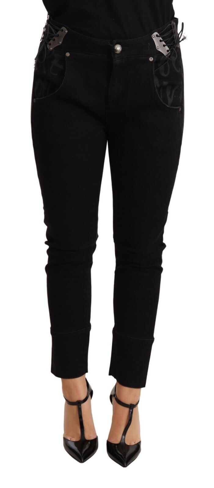 Jean slim noir taille basse en coton Ermanno Scervino