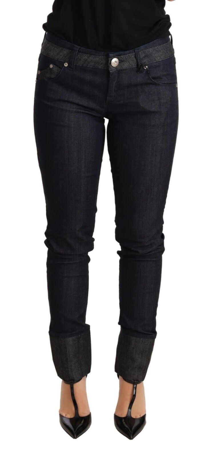 Pantalon en jean skinny bleu à revers en coton Ermanno Scervino
