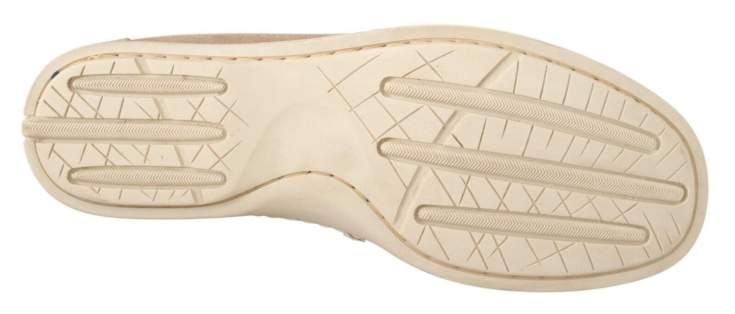 Chaussures décontractées homme, mocassins à bout rond en daim beige Pollini.