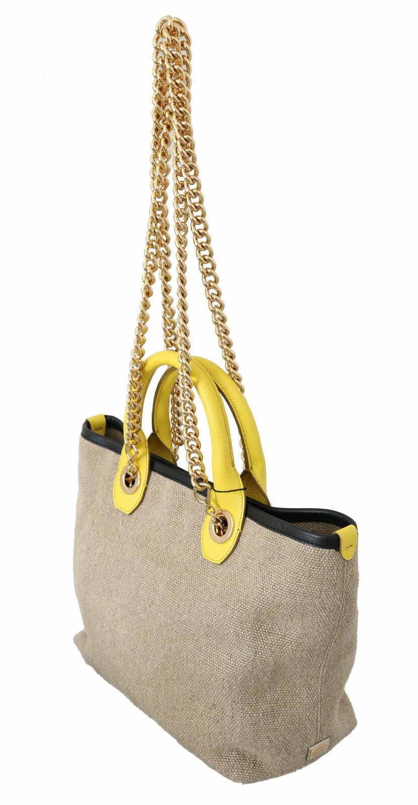 Sac fourre-tout à bandoulière en chaîne dorée beige Dolce & Gabbana