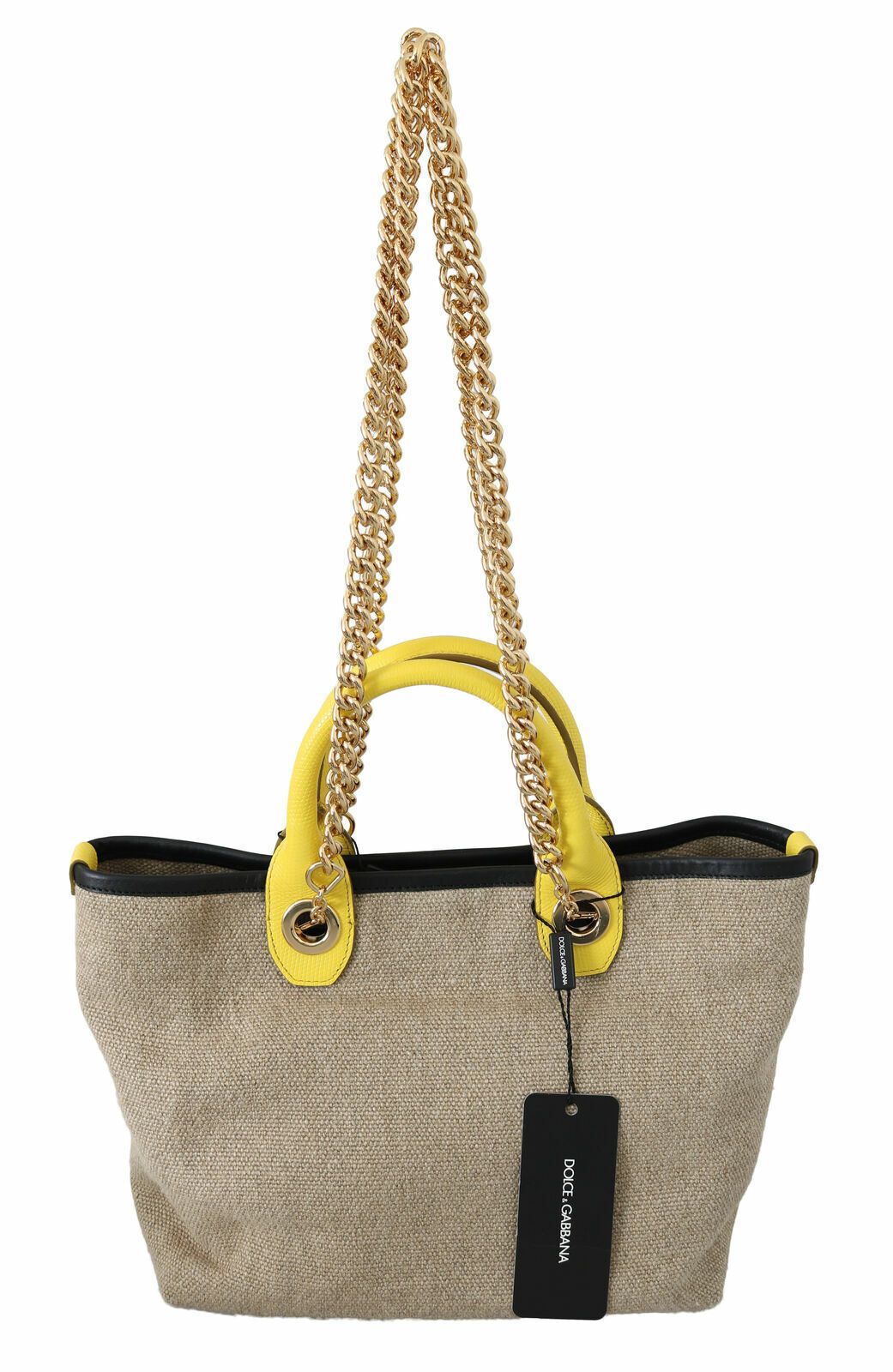 Sac fourre-tout à bandoulière en chaîne dorée beige Dolce & Gabbana
