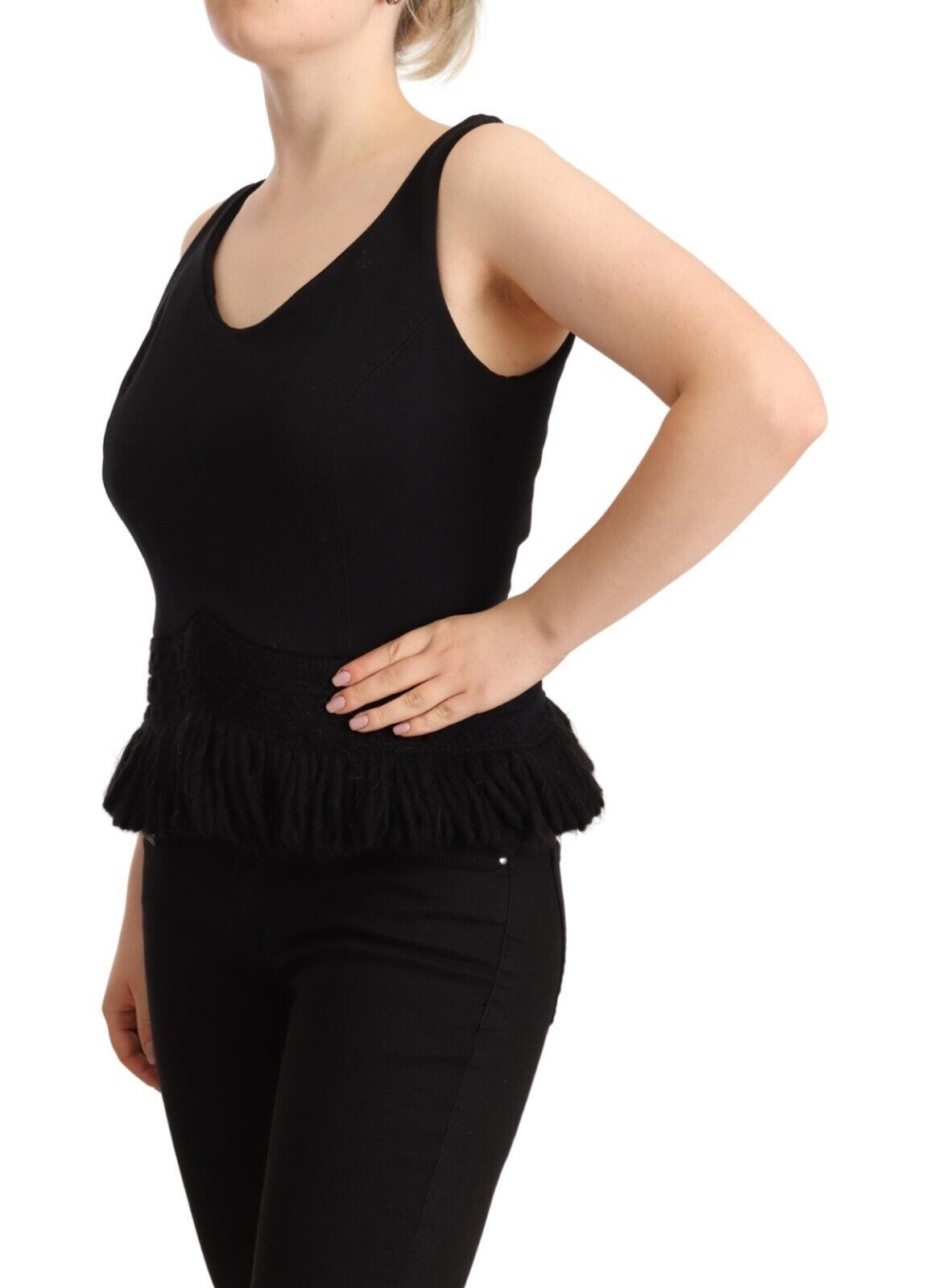 Haut débardeur noir en coton sans manches, style décontracté, Ermanno Scervino.