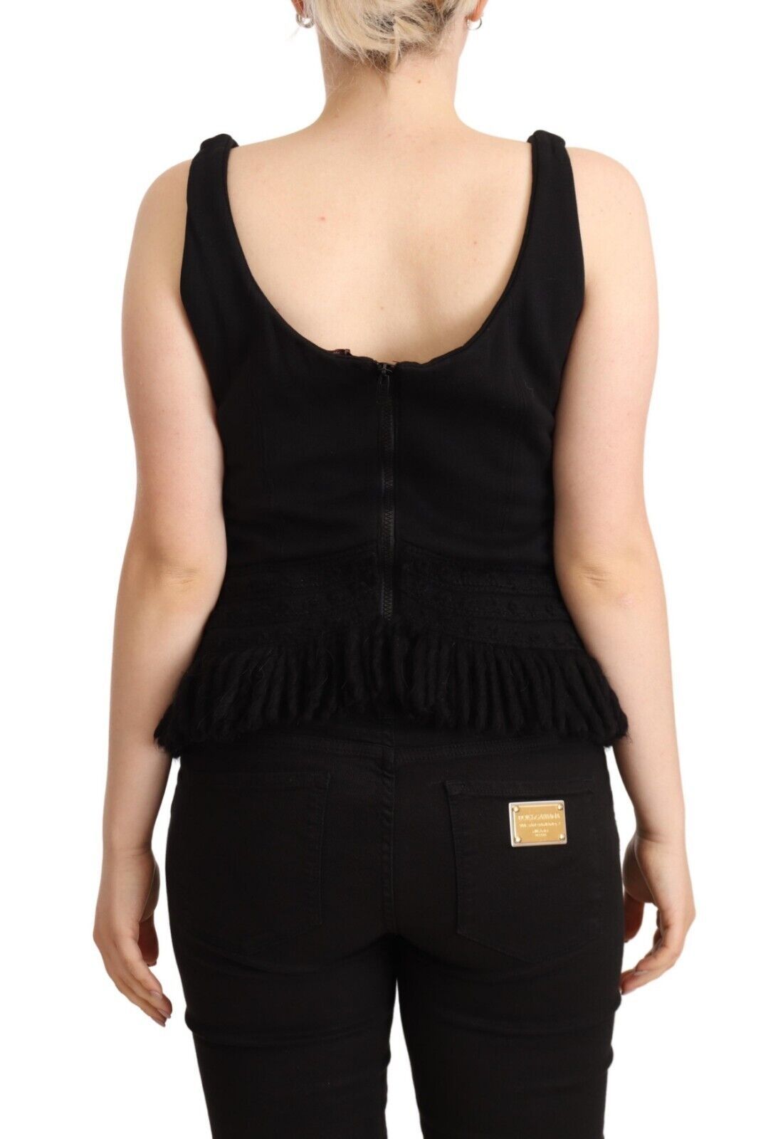 Haut débardeur noir en coton sans manches, style décontracté, Ermanno Scervino.