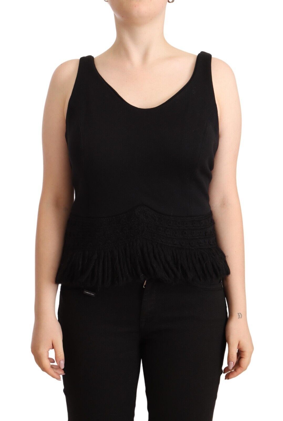 Haut débardeur noir en coton sans manches, style décontracté, Ermanno Scervino.