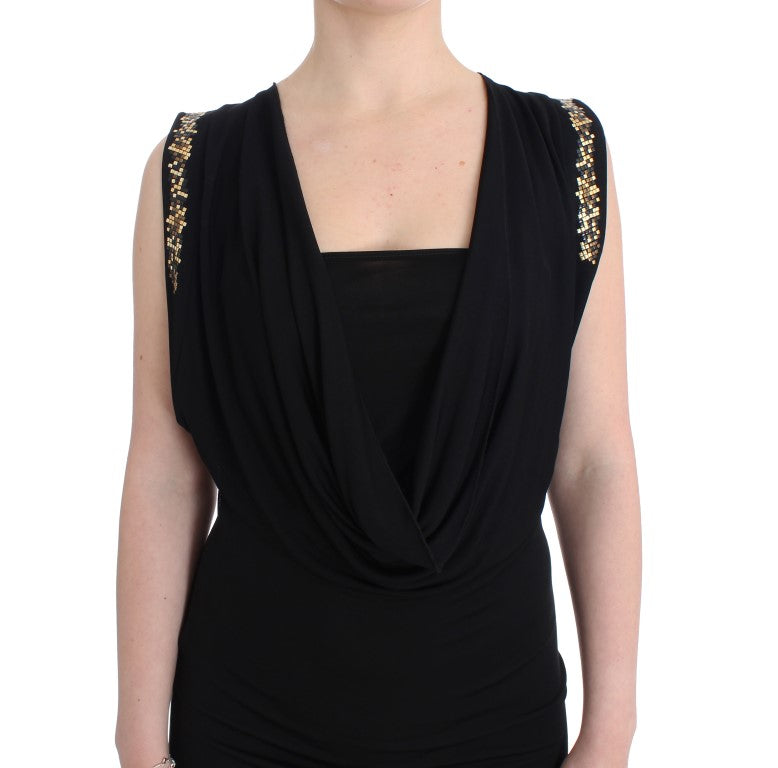 Roccobarocco Robe mini fourreau en jersey noir ornée de strass
