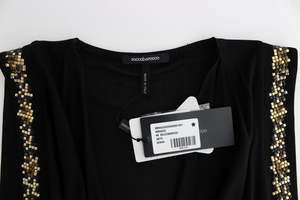 Roccobarocco Robe mini fourreau en jersey noir ornée de strass