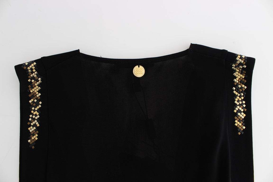 Roccobarocco Robe mini fourreau en jersey noir ornée de strass