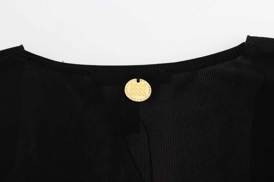 Roccobarocco Robe mini fourreau en jersey noir ornée de strass