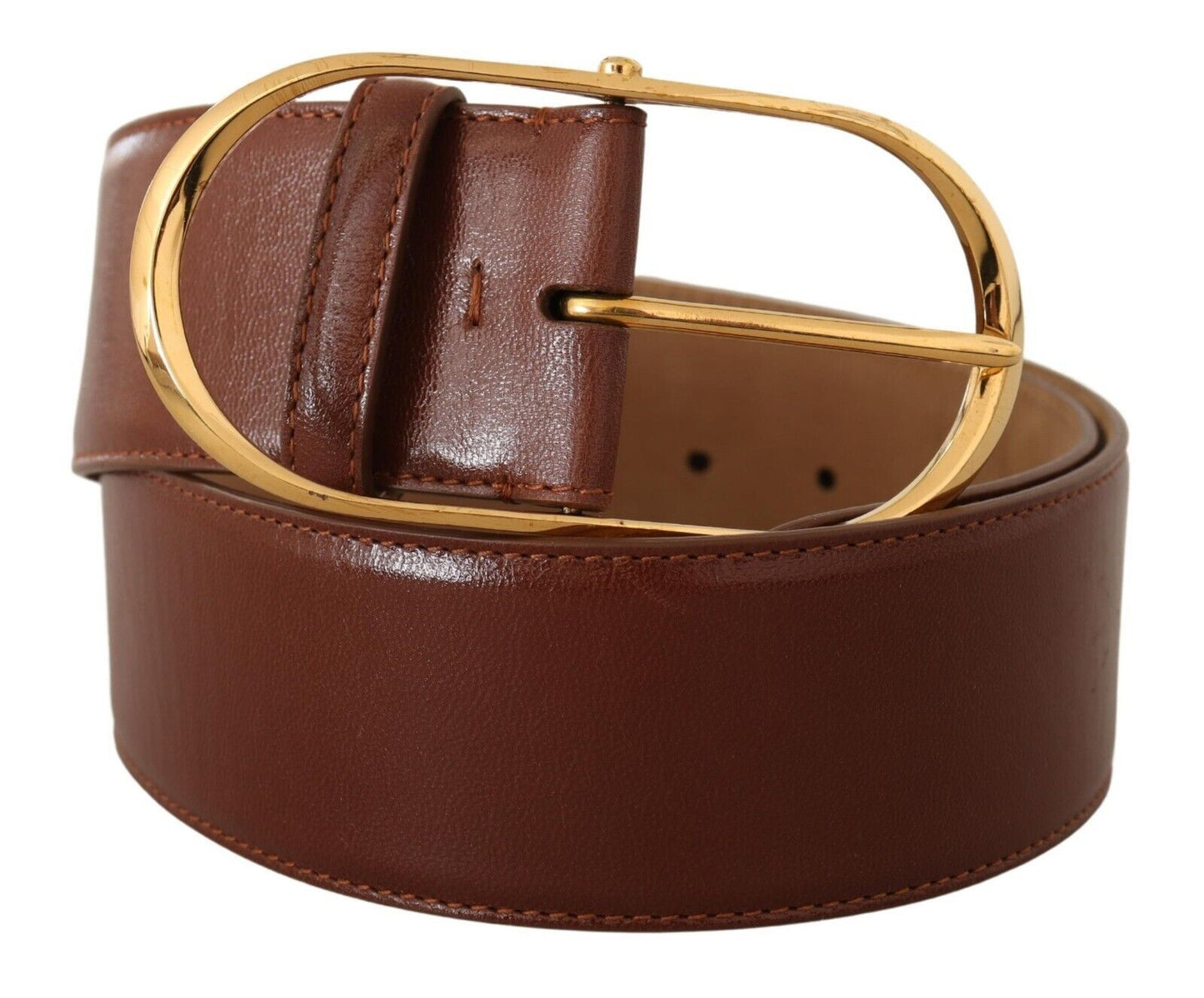 Ceinture Dolce & Gabbana en cuir marron avec boucle ovale en métal doré