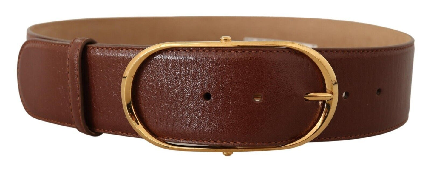 Ceinture Dolce & Gabbana en cuir marron avec boucle ovale en métal doré