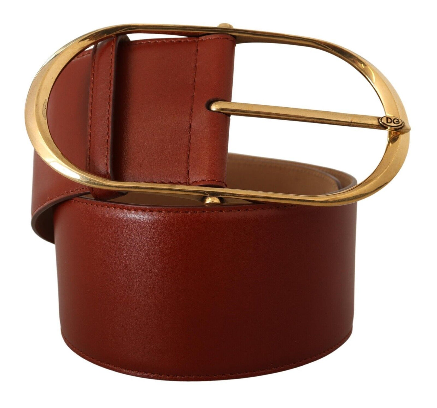 Ceinture Dolce & Gabbana en cuir marron avec boucle ovale en métal doré