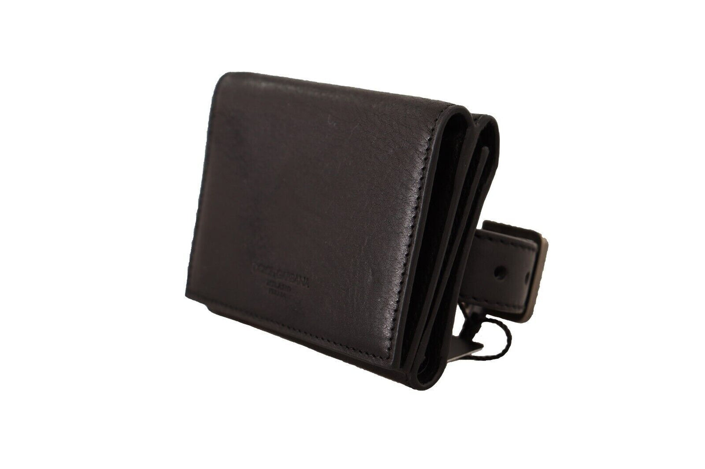 Portefeuille multi-poches Dolce & Gabbana en cuir noir à trois volets avec ceinture