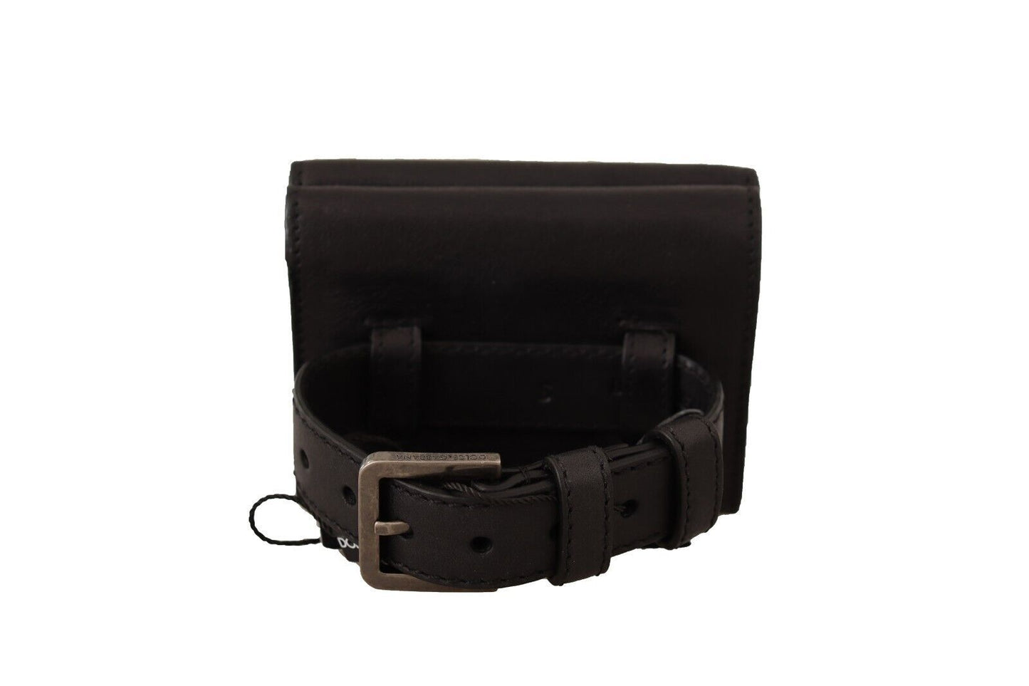 Portefeuille multi-poches Dolce & Gabbana en cuir noir à trois volets avec ceinture