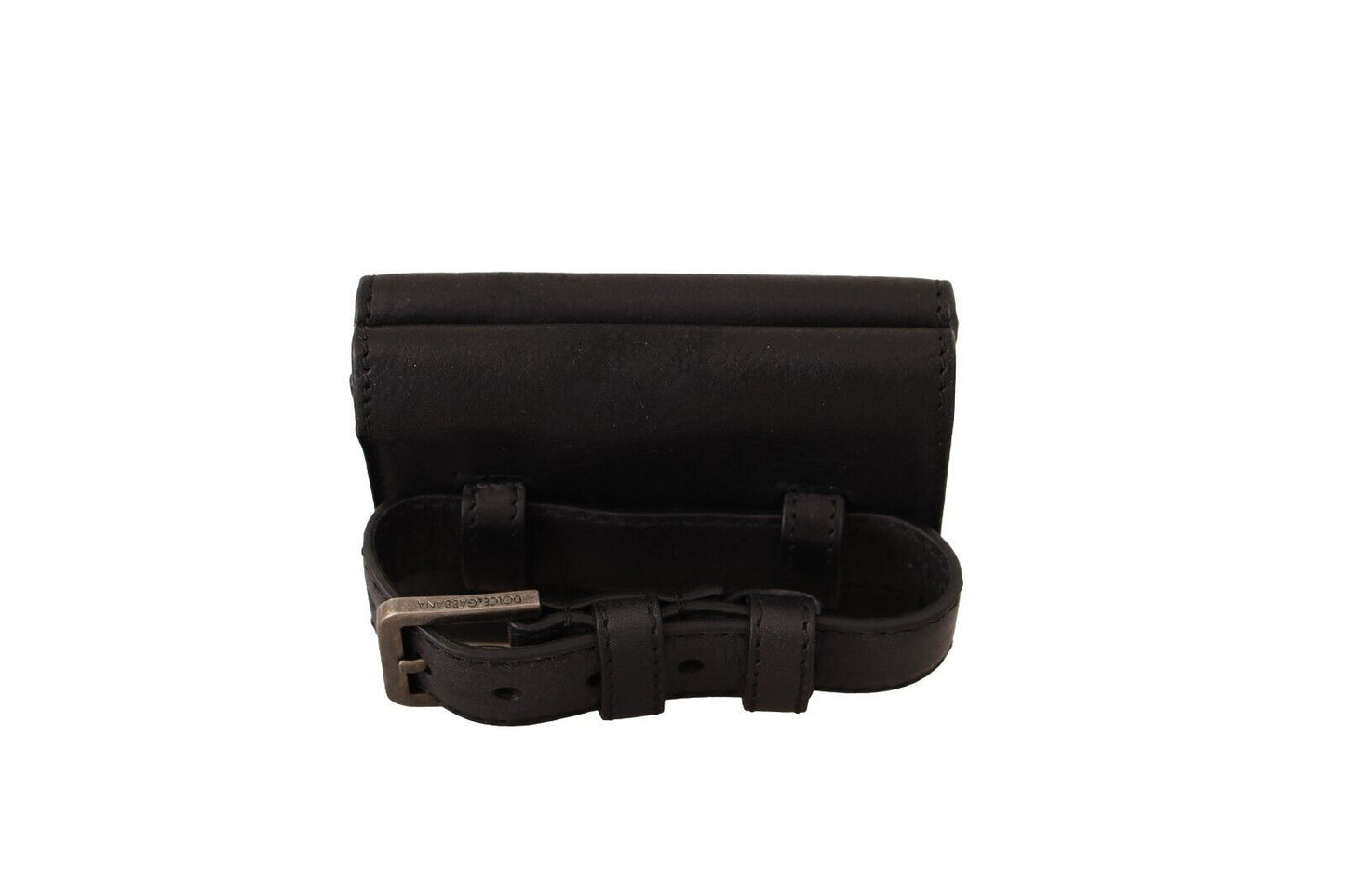 Portefeuille multi-usages Dolce & Gabbana en cuir noir à trois volets avec sangle de ceinture