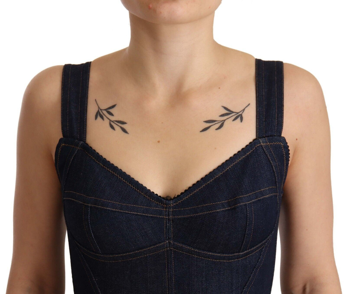 Dolce & Gabbana donkerblauwe katoenen denim midi-jurk met aansluitende pasvorm