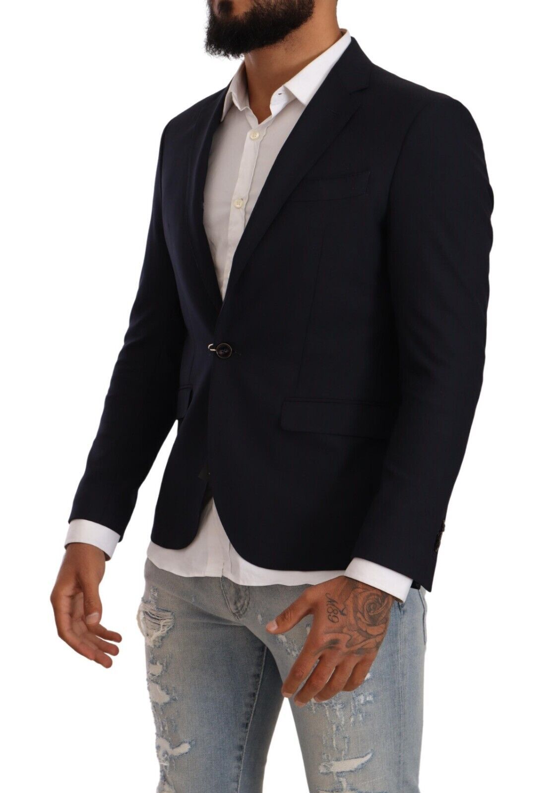 Veste de costume noire à simple boutonnage et un bouton de Domenico Tagliente