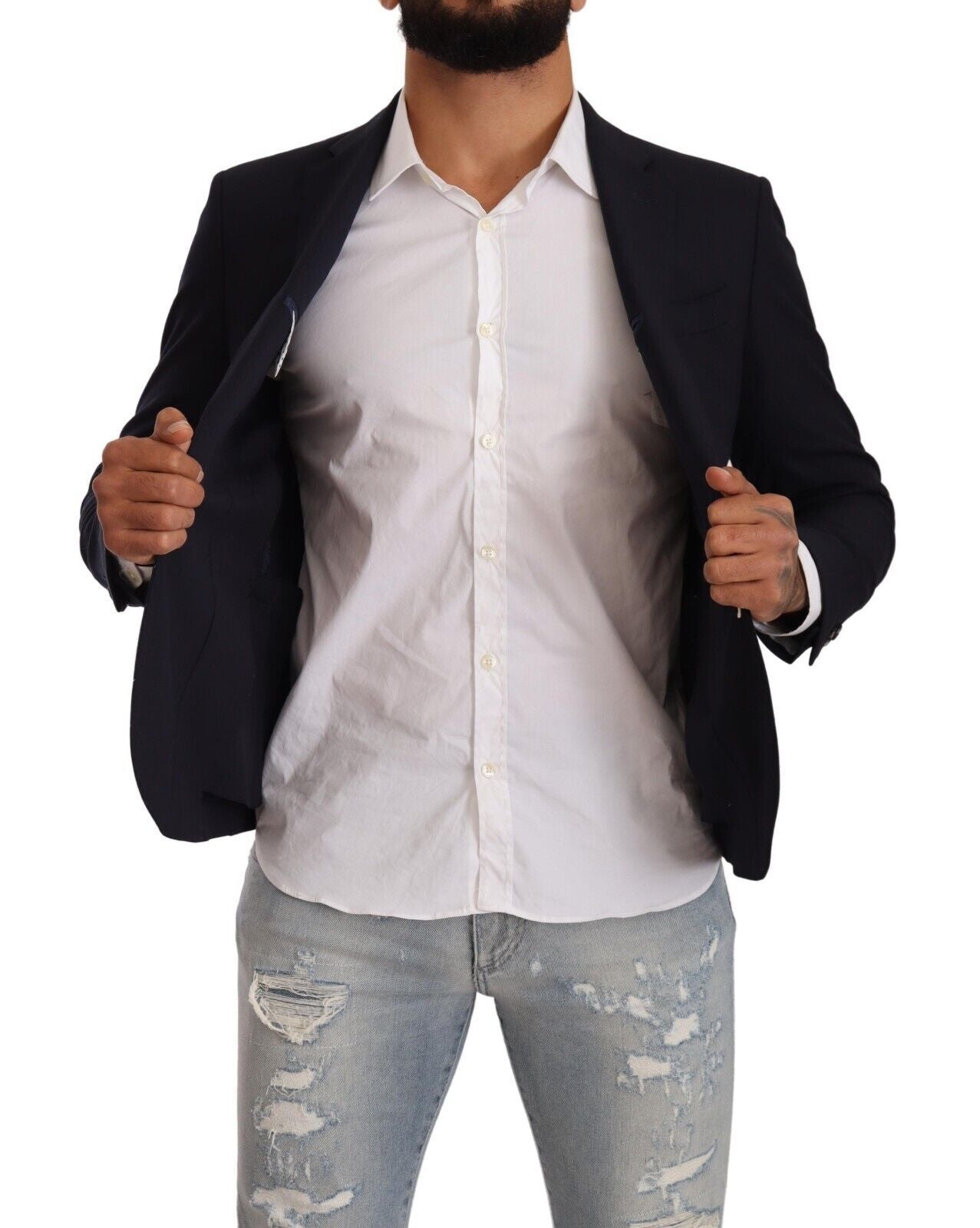 Veste de costume noire à simple boutonnage et un bouton de Domenico Tagliente