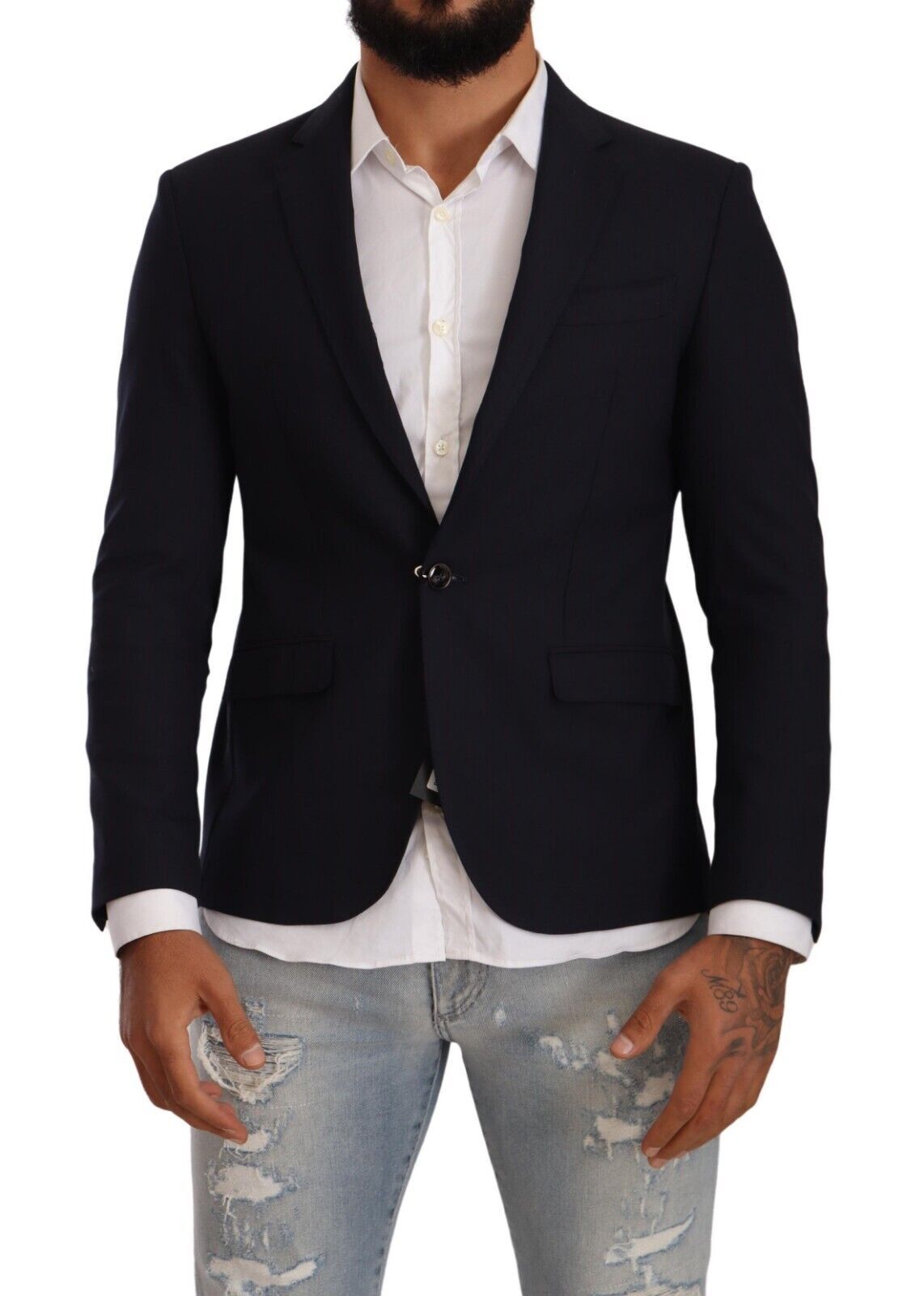 Veste de costume noire à simple boutonnage et un bouton de Domenico Tagliente