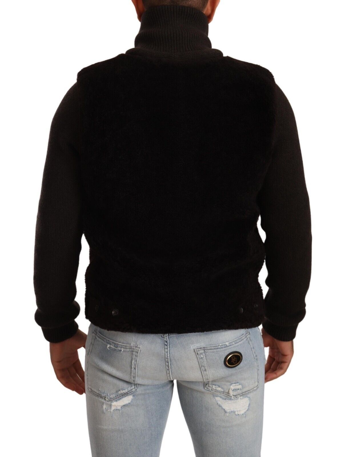 Dolce & Gabbana - Veste-manteau col montant en cuir noir pour homme