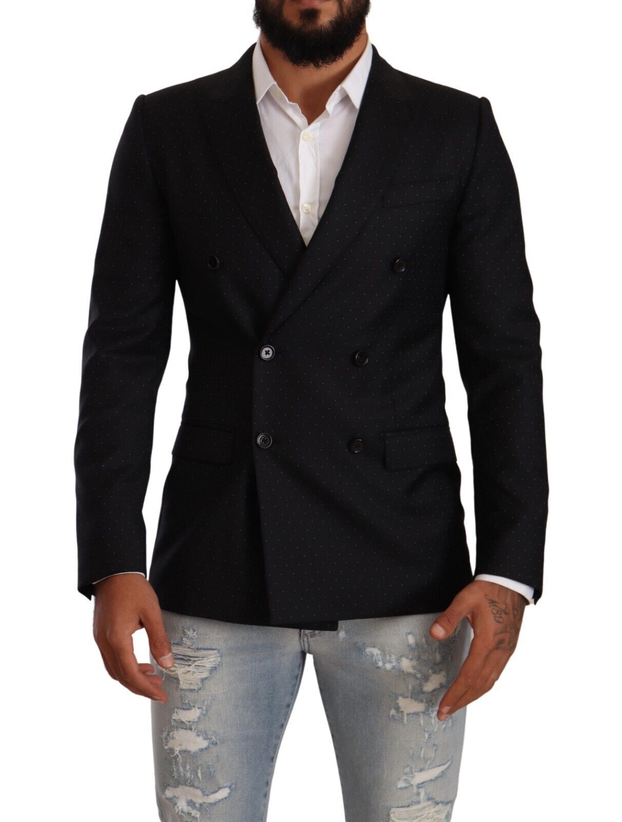 Veste MARTINI noire à pois et à double boutonnage de Dolce & Gabbana
