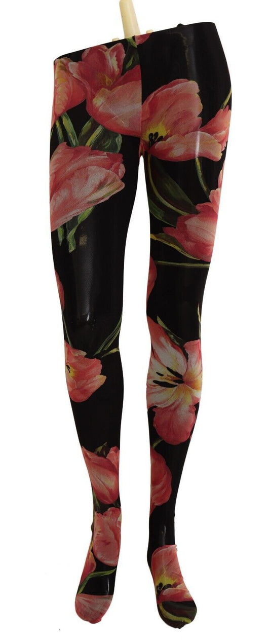 Dolce & Gabbana Zwarte Nylon Kousen met Bloemenprint