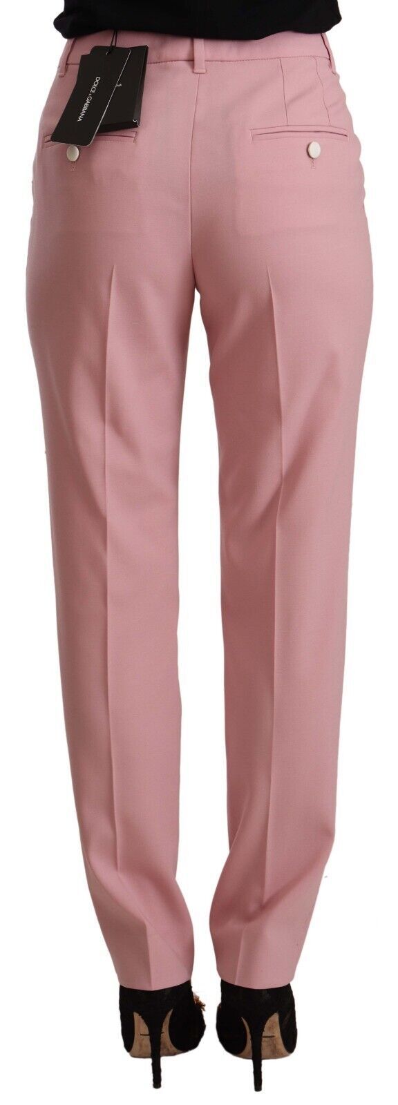 Pantalon taille haute en laine extensible rose de Dolce & Gabbana